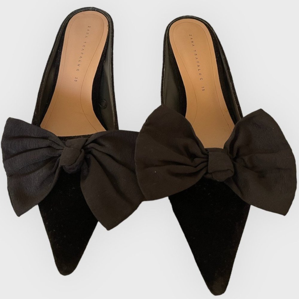 Zara Velvet Bow Kitten Heels Size 38/8
